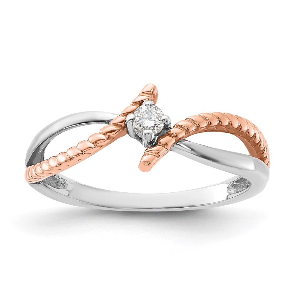 Sterling Silver Rose Tone Polished Diamond Textured Ring