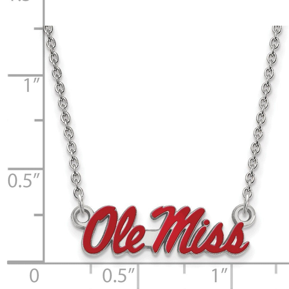 Sterling Silver Rhodium-plated LogoArt University of Mississippi Ole Miss Small Enameled Pendant 18 inch Necklace QSS080UMS-18
