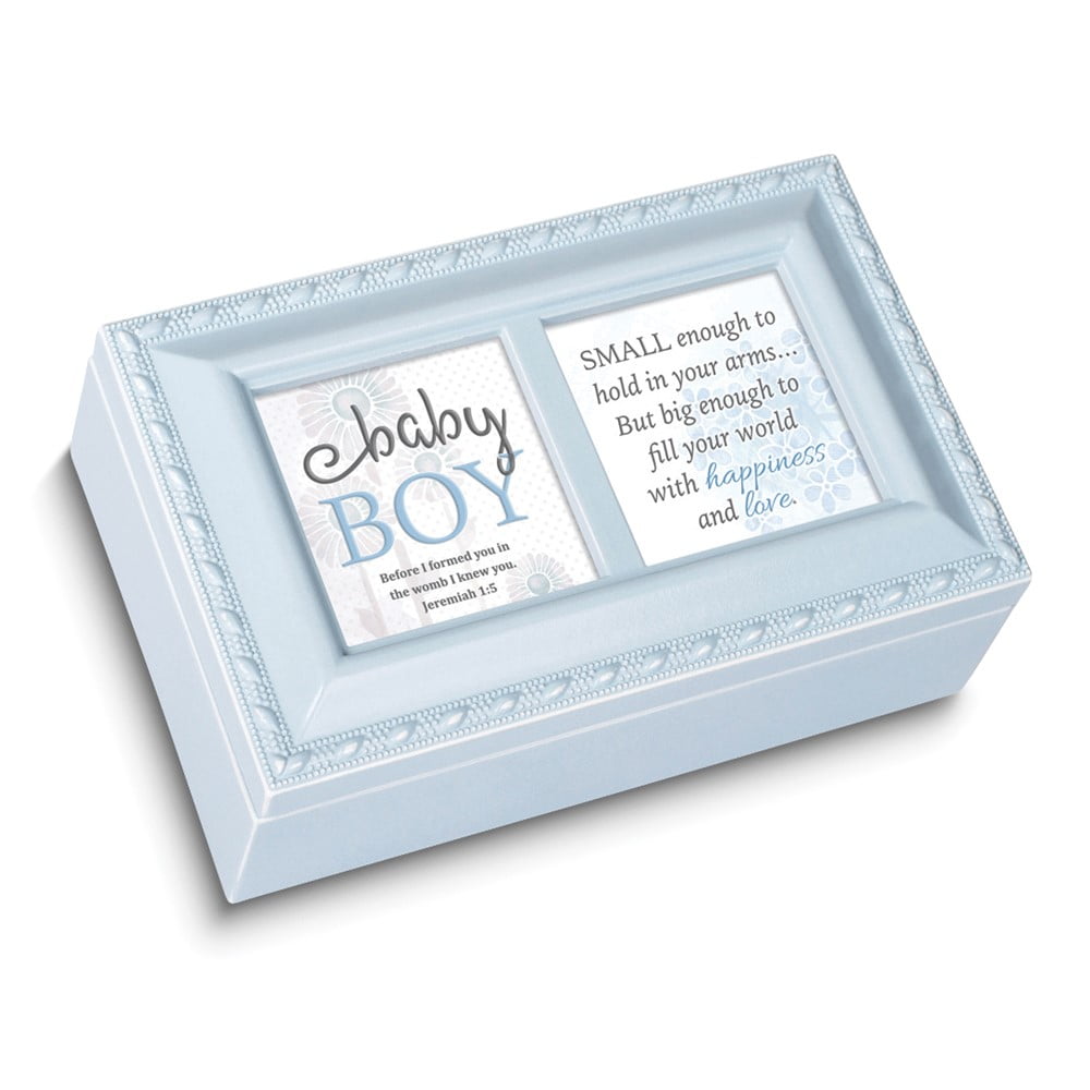 Treasured Wishes Baby Blue Baby Boy Resin Music Box: JESUS LOVES ME QGM22883