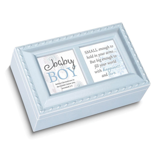 Treasured Wishes Baby Blue Baby Boy Resin Music Box: JESUS LOVES ME QGM22883