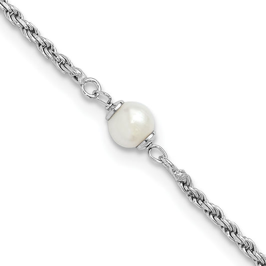 Sterling Silver RH-plt Polished FWC Pearl with 2in ext. Bracelet 9  inches