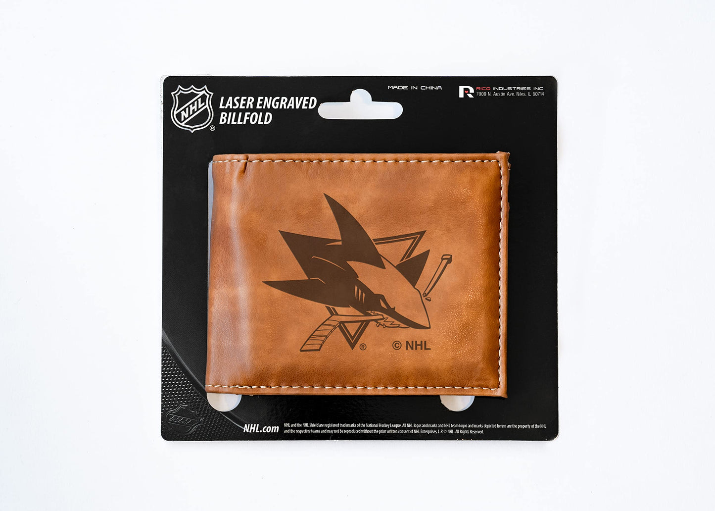 San Jose Hockey Shark's Laser Engraved Brown Billfold Wallet