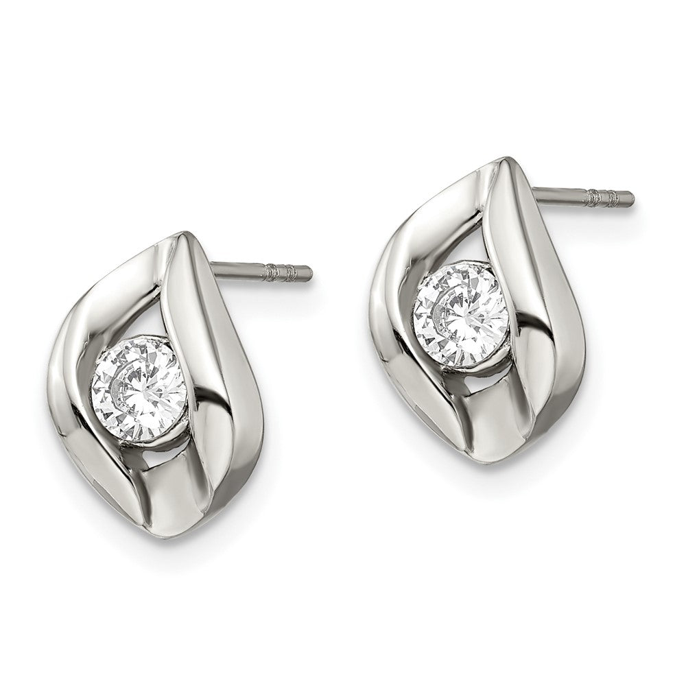 Stainless Steel Polished w/CZ Post Earrings