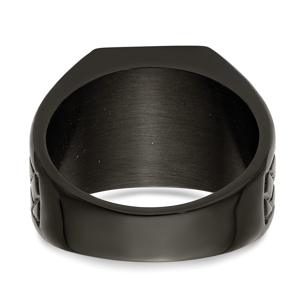 Stainless Steel Polished Black IP-plated Brick Design Signet Ring Size - 9