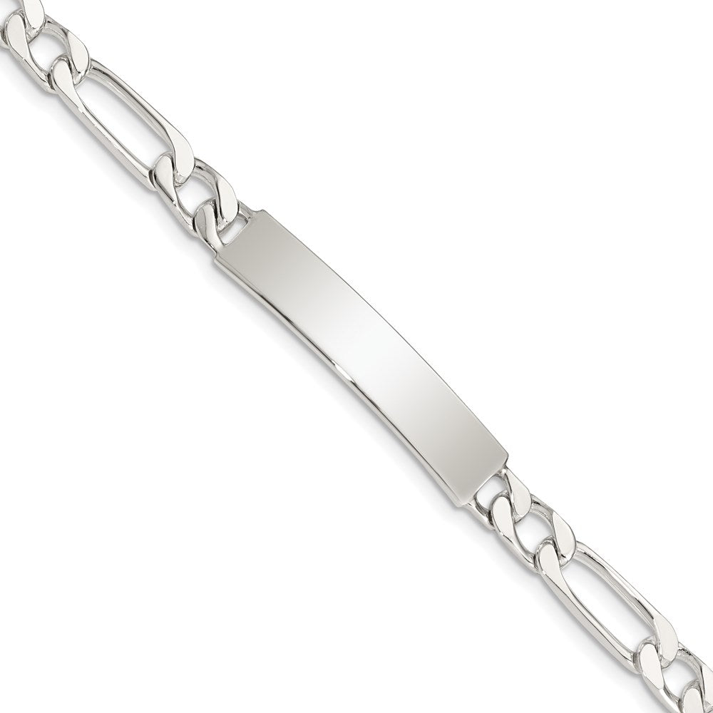 Sterling Silver 7inch Polished Engraveable Figaro Link ID Bracelet 7 inches