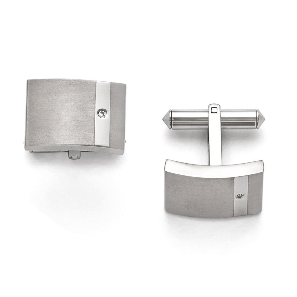 Titanium Brushed and Polished Clear CZ Cuff Links