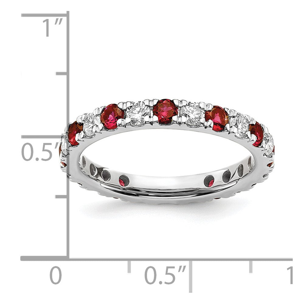 14k White Gold 3/4 carat Lab Grown Diamond VS/SI+ G+ and Lab Created Ruby Size 4 Eternity Band