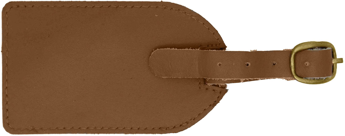 Brown Leather Luggage Tag with Buckle Strap QGM22548