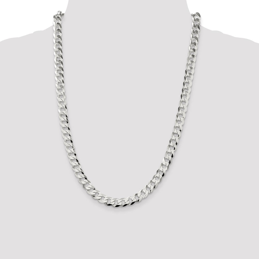 Sterling Silver 8.5mm Flat Curb Chain 24 Inches
