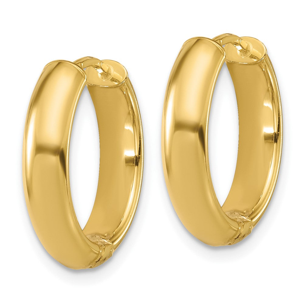 14K w/Rhodium Polished/Dia-cut Hinged Hoop Earrings