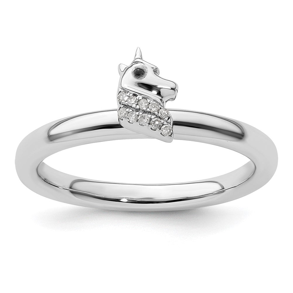 Sterling Silver Stackable Expressions Unicorn Diamond Ring Size -9