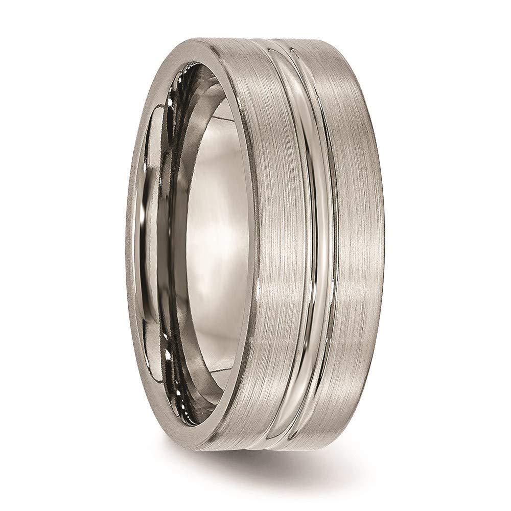 Titanium Brushed and Polished 8mm Grooved Band Size - 12.5