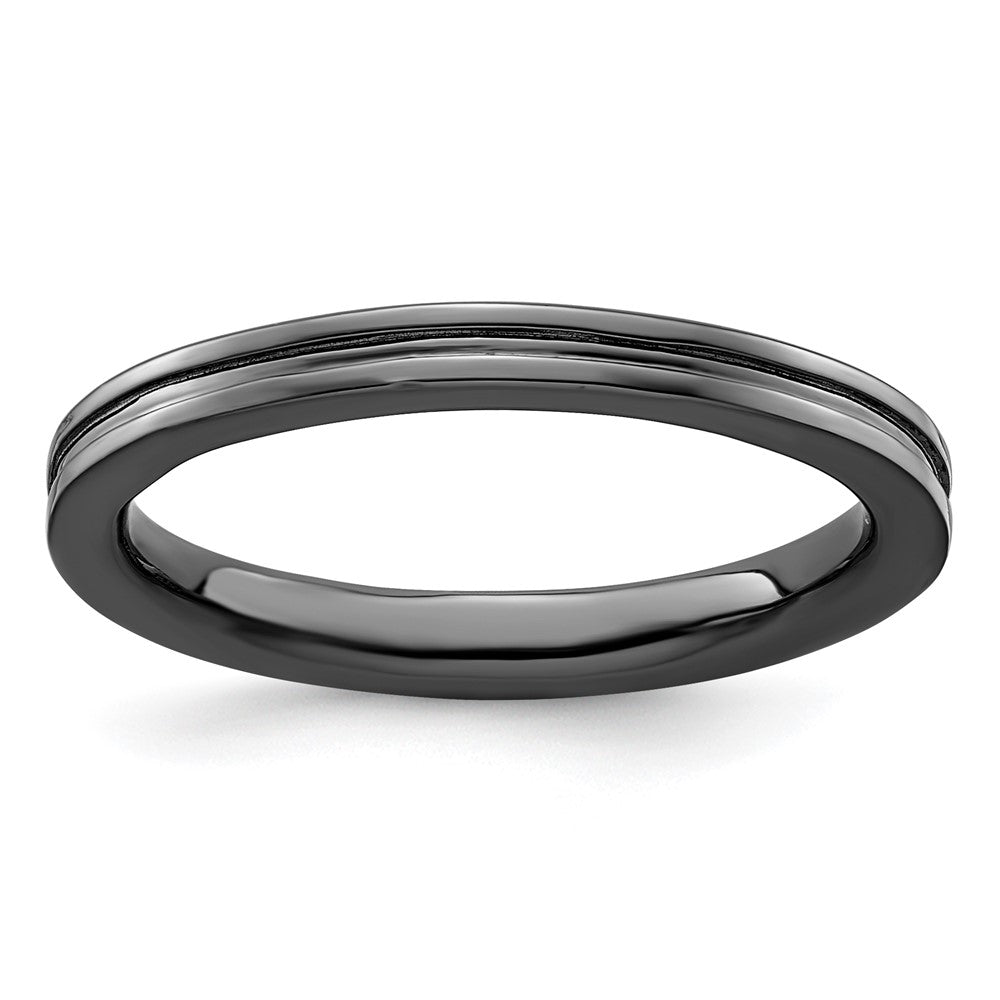 Sterling Silver Stackable Expressions Black-plated Grooved Ring Size -5