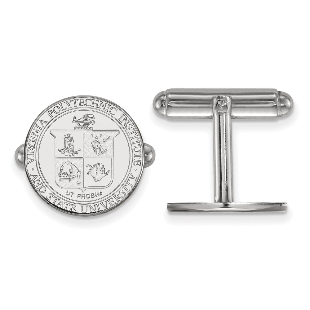 Sterling Silver Rhodium-plated LogoArt Virginia Tech Crest Cuff Links QSS065VTE