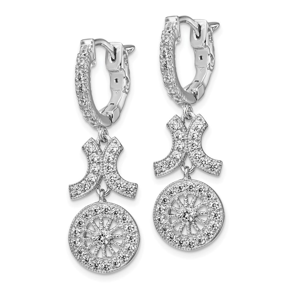 Sterling Shimmer Sterling Silver Rhodium-plated 74 Stone CZ Fancy Dangle Hinged Hoop Earrings