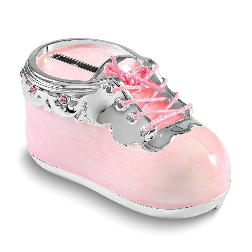 Pink Enameled Baby Shoe Nickle-plated Bank