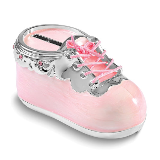Pink Enameled Baby Shoe Nickle-plated Bank