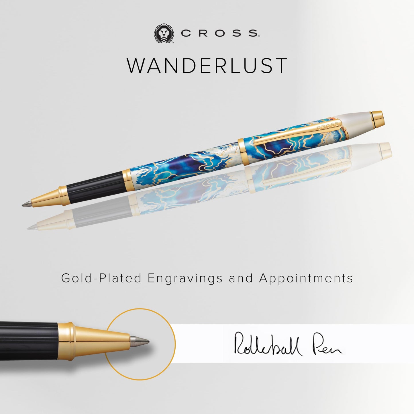 Cross Wanderlust Refillable Rollerball Pen, 23 Carat Gold Appointments, Includes Premium Gift Box - Malta