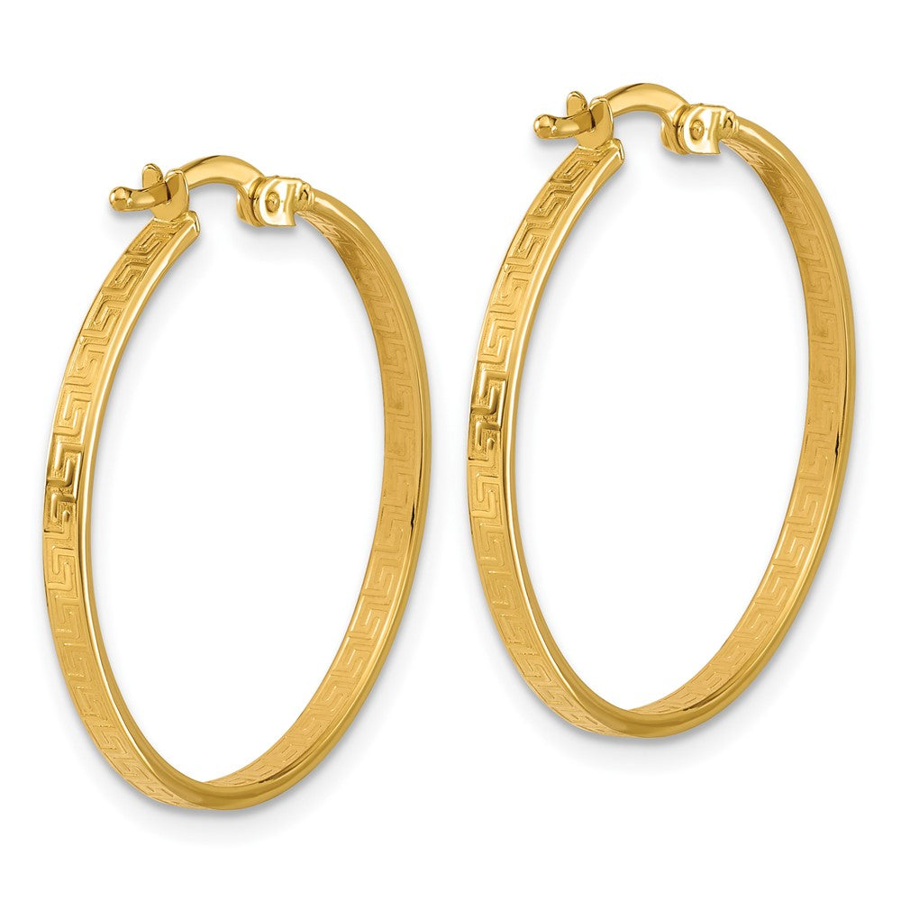 14K Polished Greek Key Round Hoop Earrings