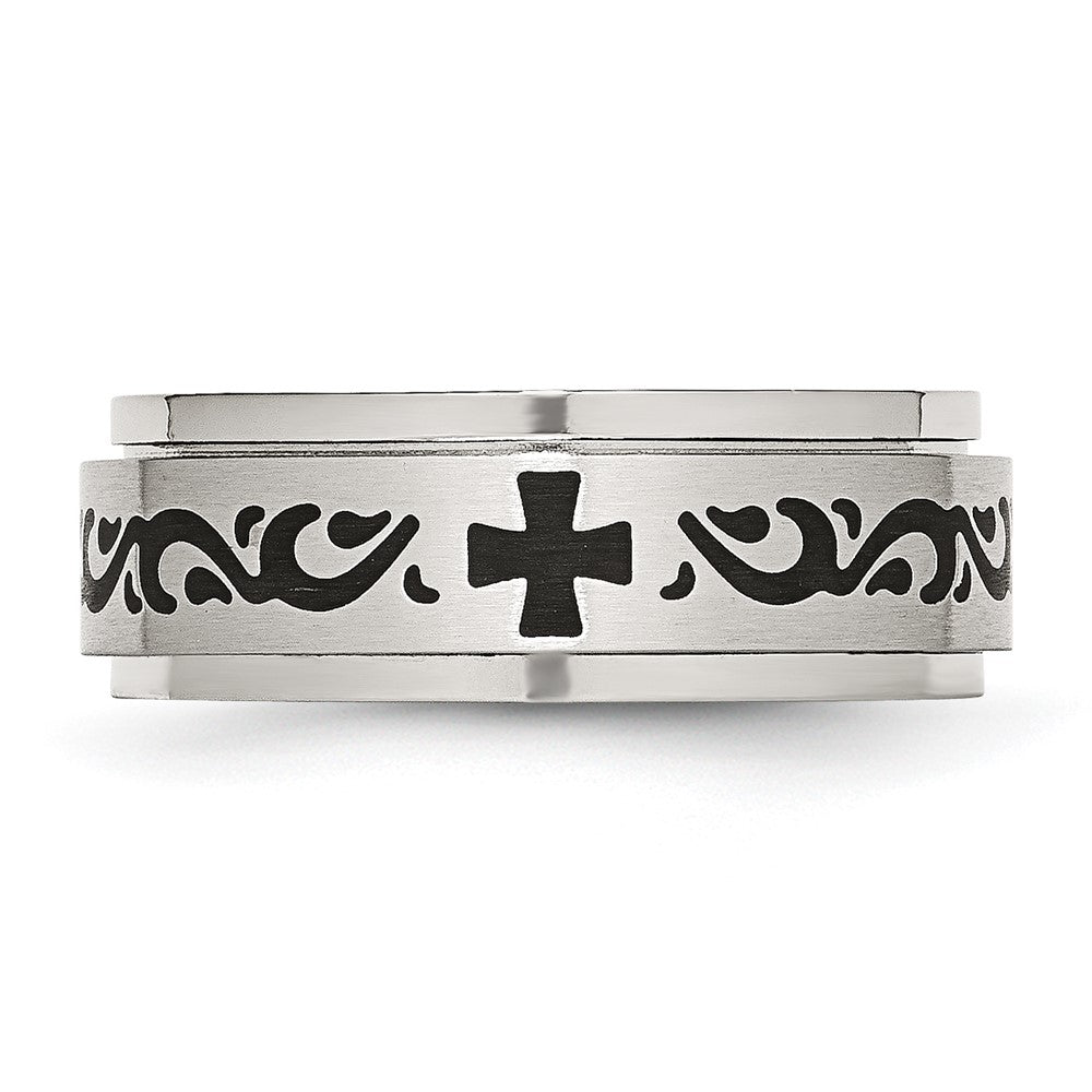 Stainless Steel Brushed/Polished Enamel Rotating Swirl Design 8mm Band Size - 11