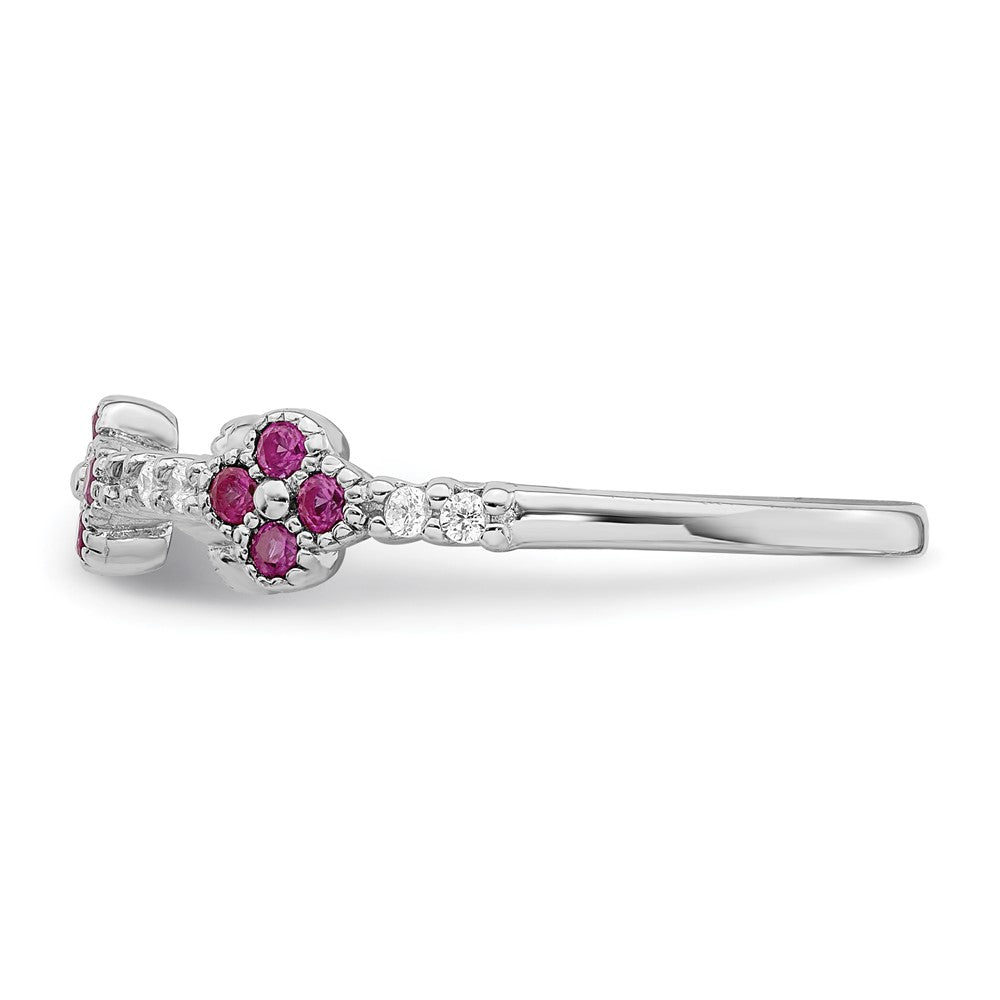 Sterling Silver Rhodium Plated Red & Clear CZ Ring