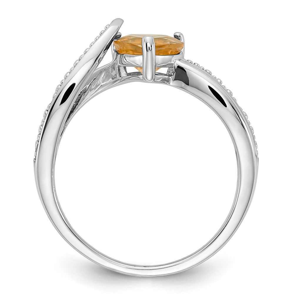 Sterling Silver Heart Shaped Citrine & Diamond Ring