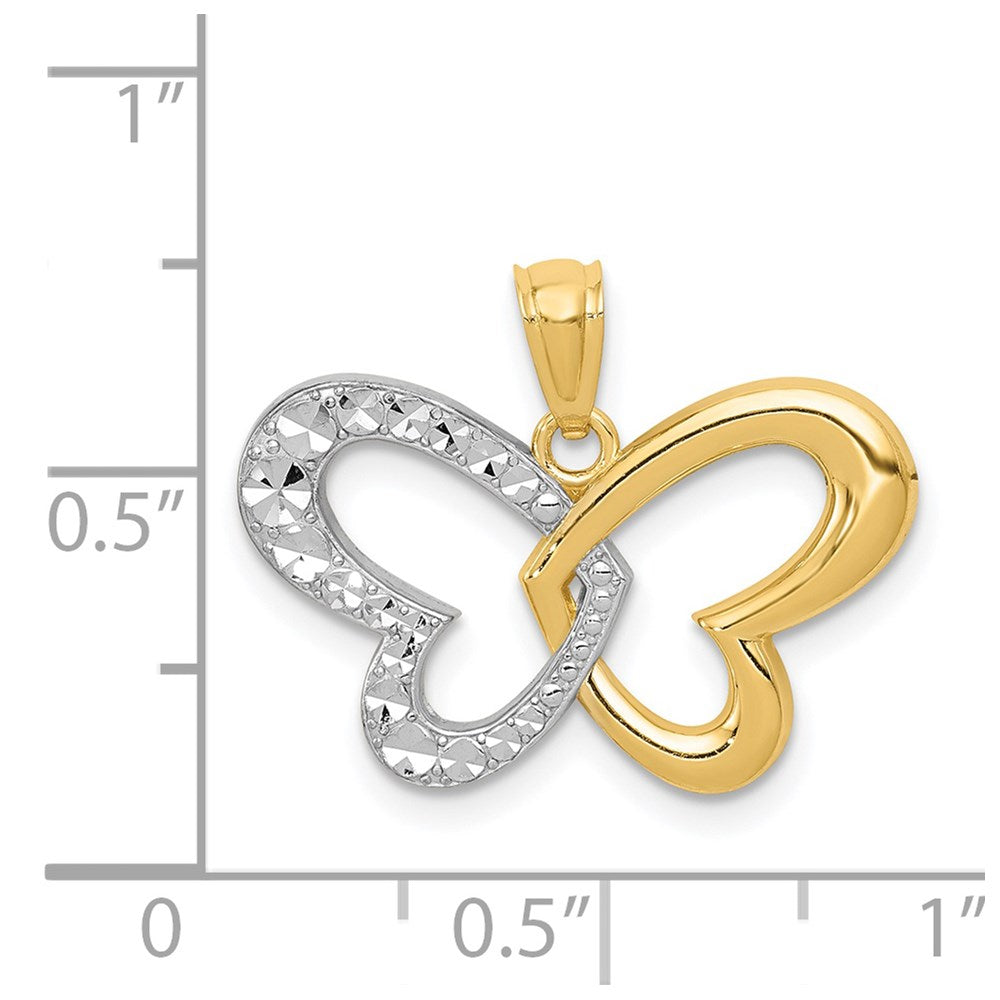 14k w/Rhodium Diamond Cut Butterfly Pendant