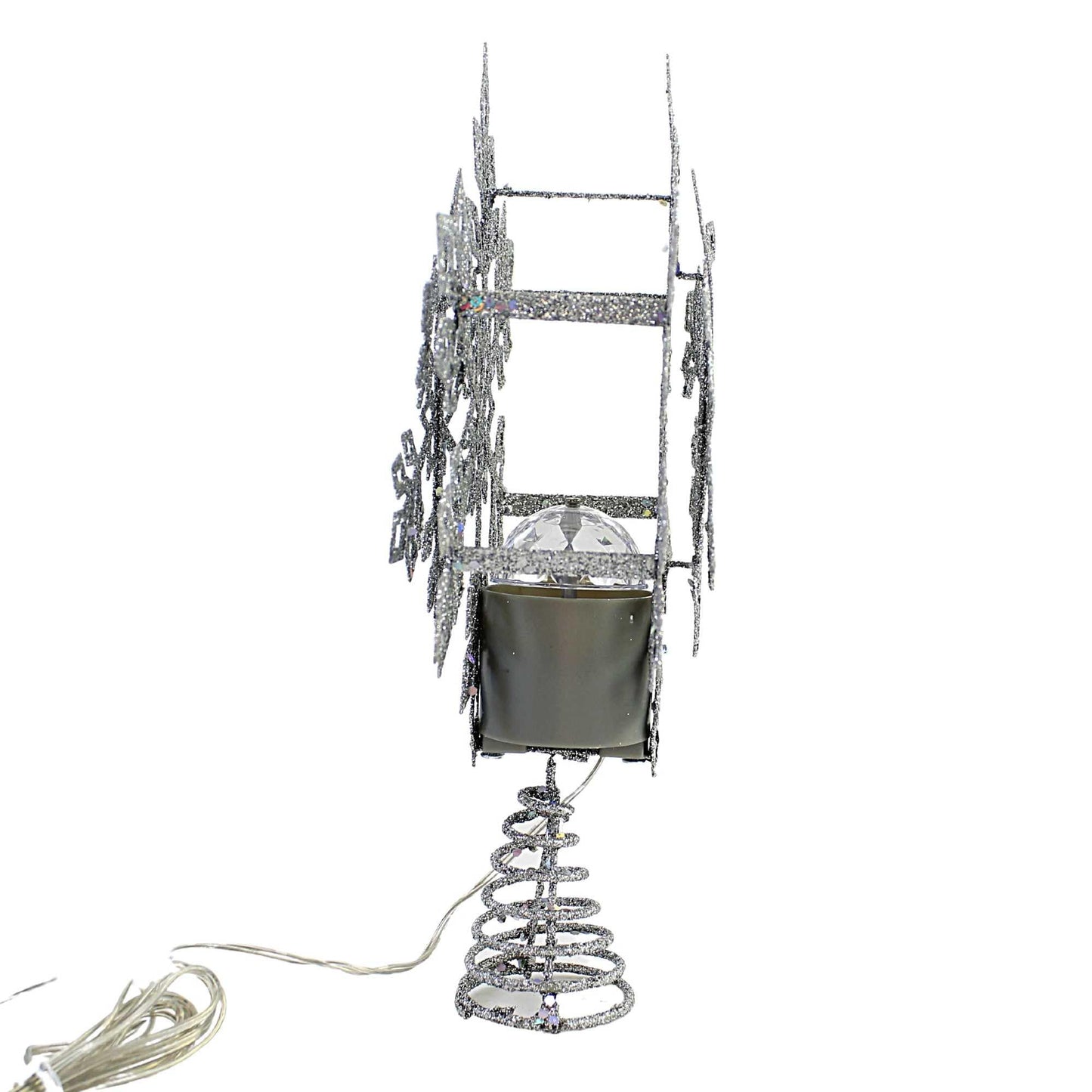Roman 160251 LED Tricolor Snowflake Treetop with Timer, Plug-in, 12-inch Height, Metal, Silver