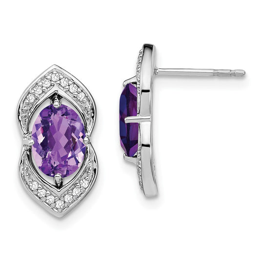 14k White Gold Amethyst and Diamond Post Earrings