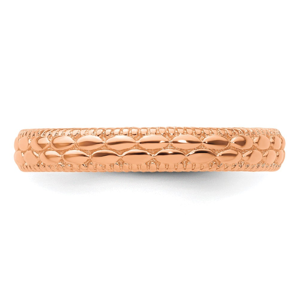 Sterling Silver Stackable Expressions Rose Gold-plated Patterned Ring Size -9