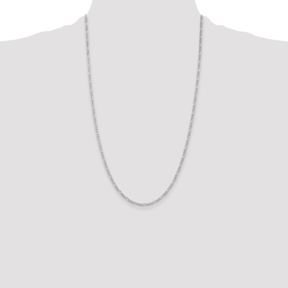 Sterling Silver Rhodium-plated 2.25mm Figaro Chain 26 Inches