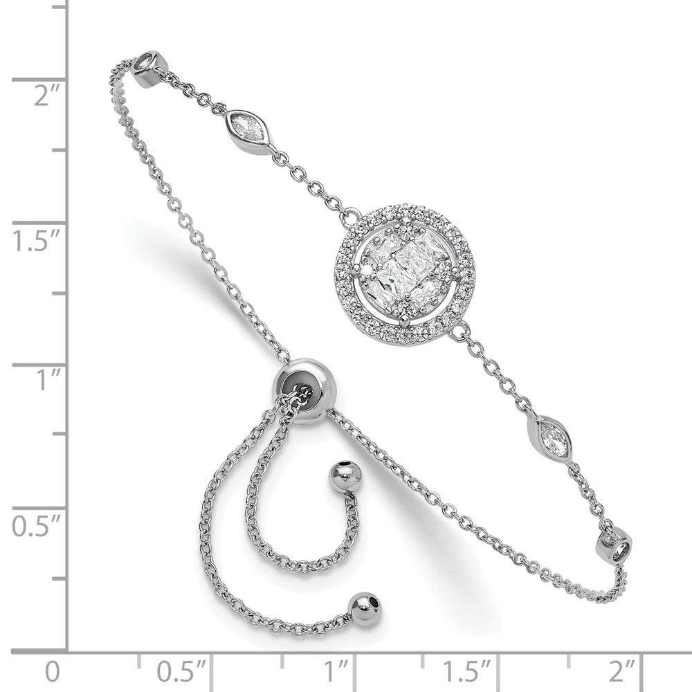 Sterling Silver Rhodium-plated CZ Adjustable Bracelet