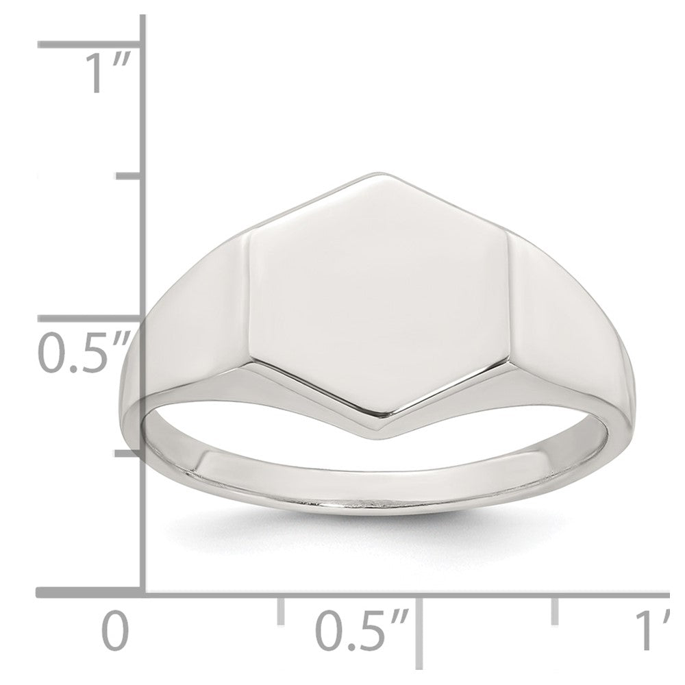 Sterling Silver Polished 12.2mm x 11.4mm Hexagon Closed Back Size 9 Mens Signet Ring
