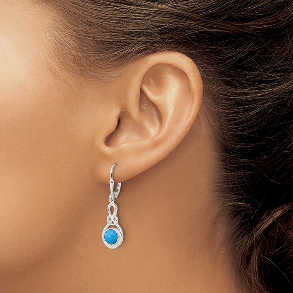 Sterling Silver Polished Turquoise Knot Leverback Dangle Earrings