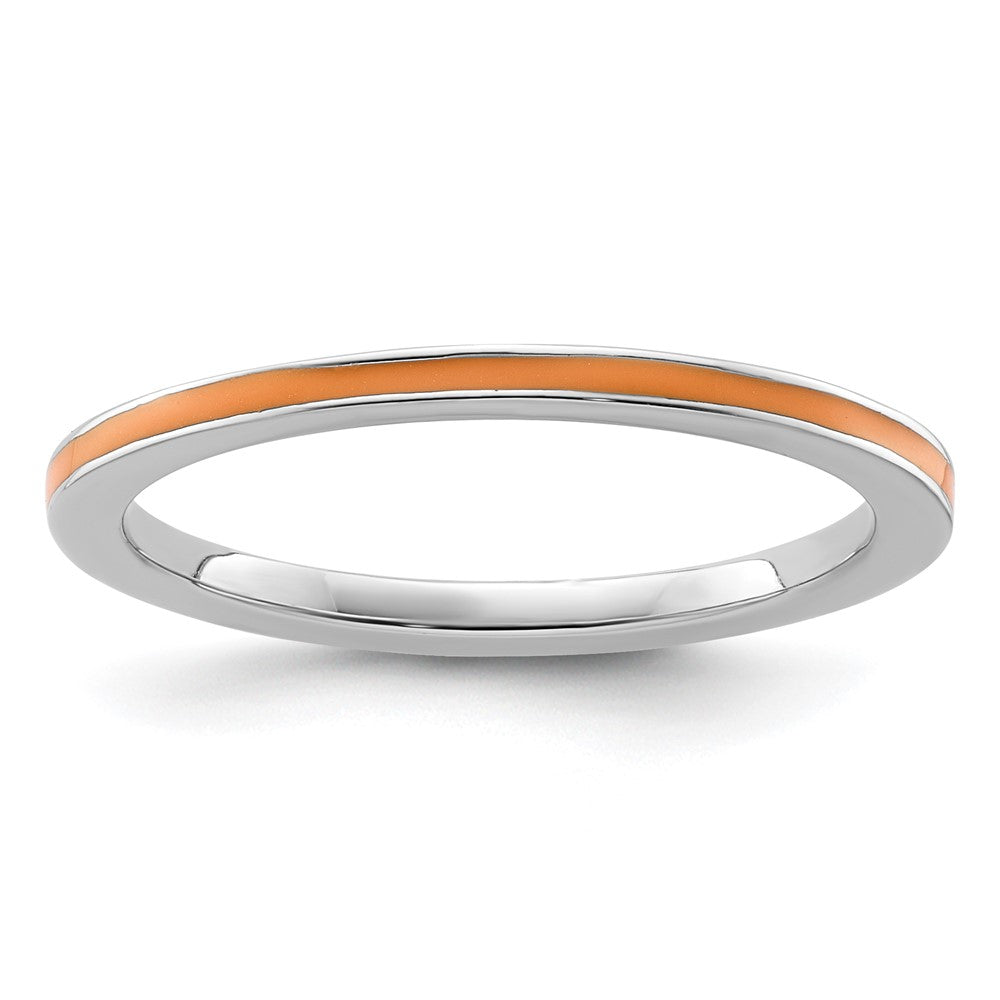 Sterling Silver Stackable Expressions Orange Enameled 1.5mm Ring Size -7
