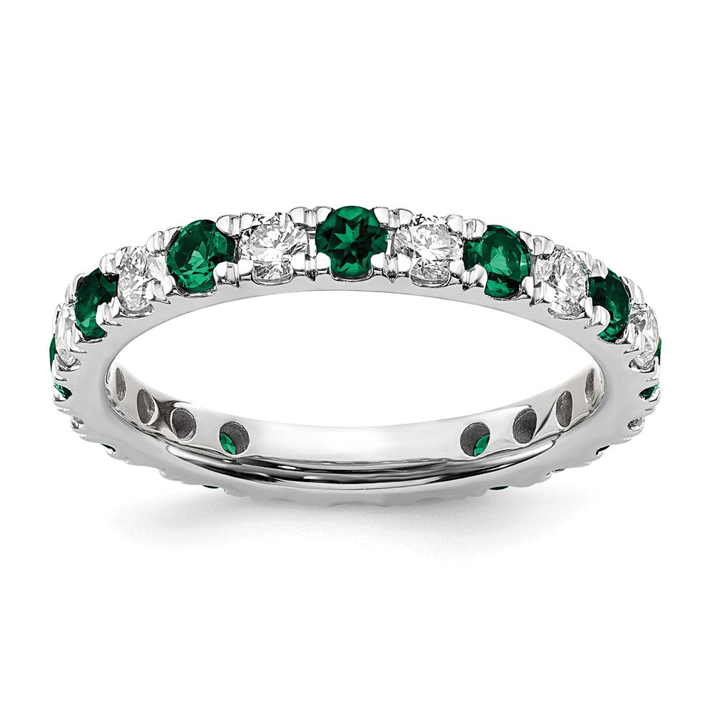 14k White Gold 3/4 carat Lab Grown Diamond VS/SI+ G+ and Lab Created Emerald Size 4 Eternity Band