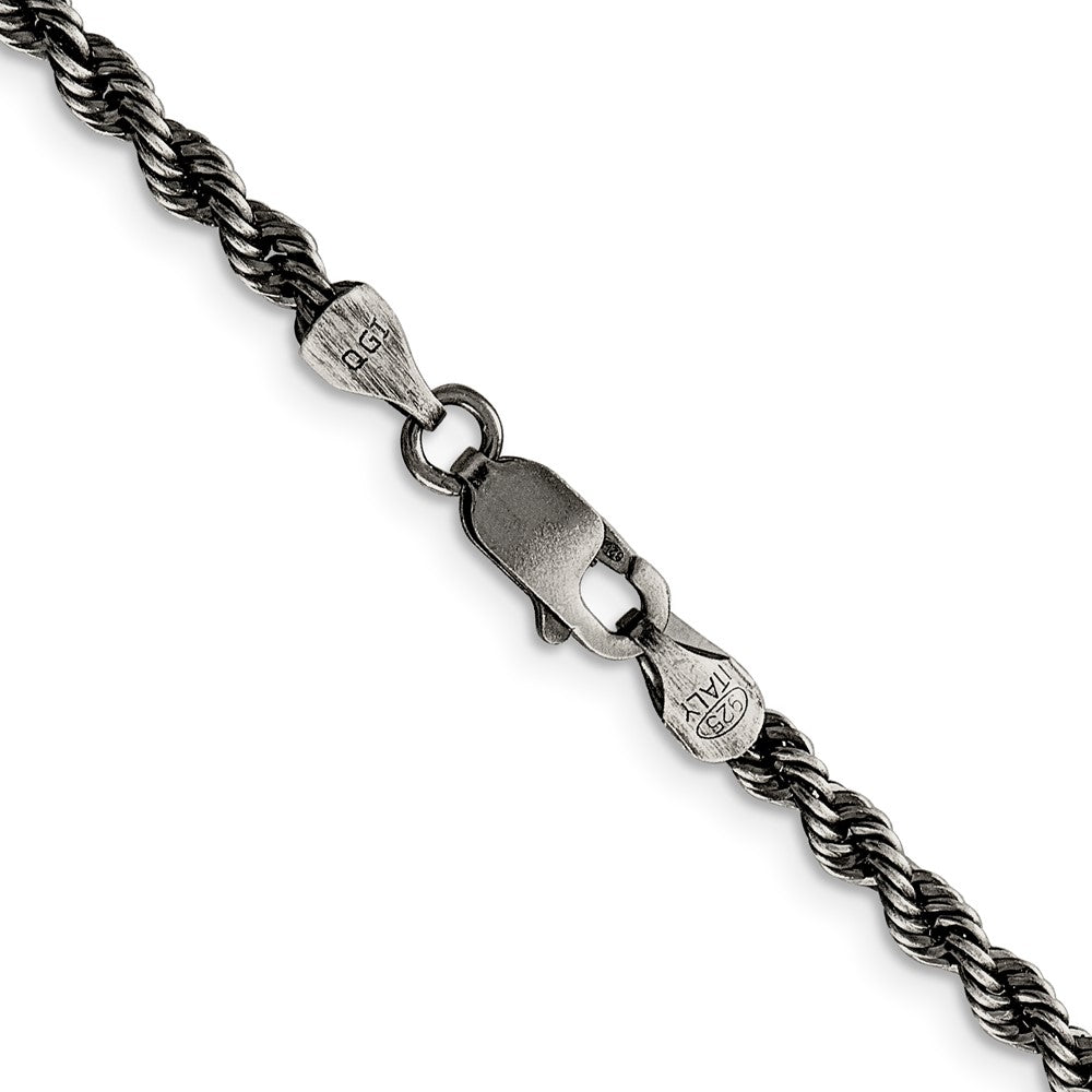 Sterling Silver Ruthenium-plated 3.4mm Rope Chain 26 Inches