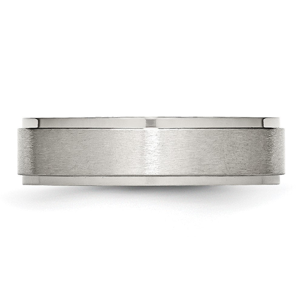 Stainless Steel Polished w/Brushed Center 6mm Ridged Edge Band Size - 9.5