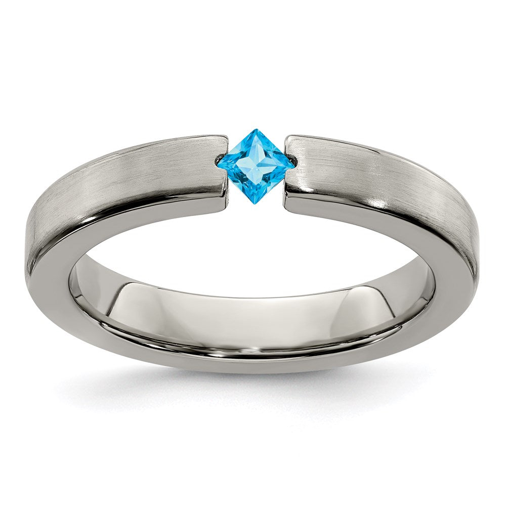 Edward Mirell Titanium Satin Blue Topaz 4mm Band