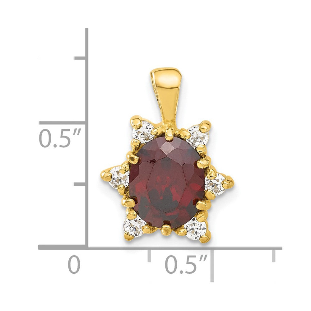 Sterling Silver Flash Gold-plated Red & White CZ Oval Pendant
