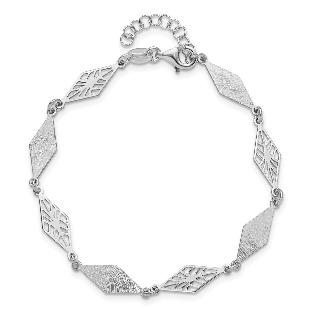 SS Rh-plated Polished and Scratch Finish with 1in ext. Bracelet 7.75  inches