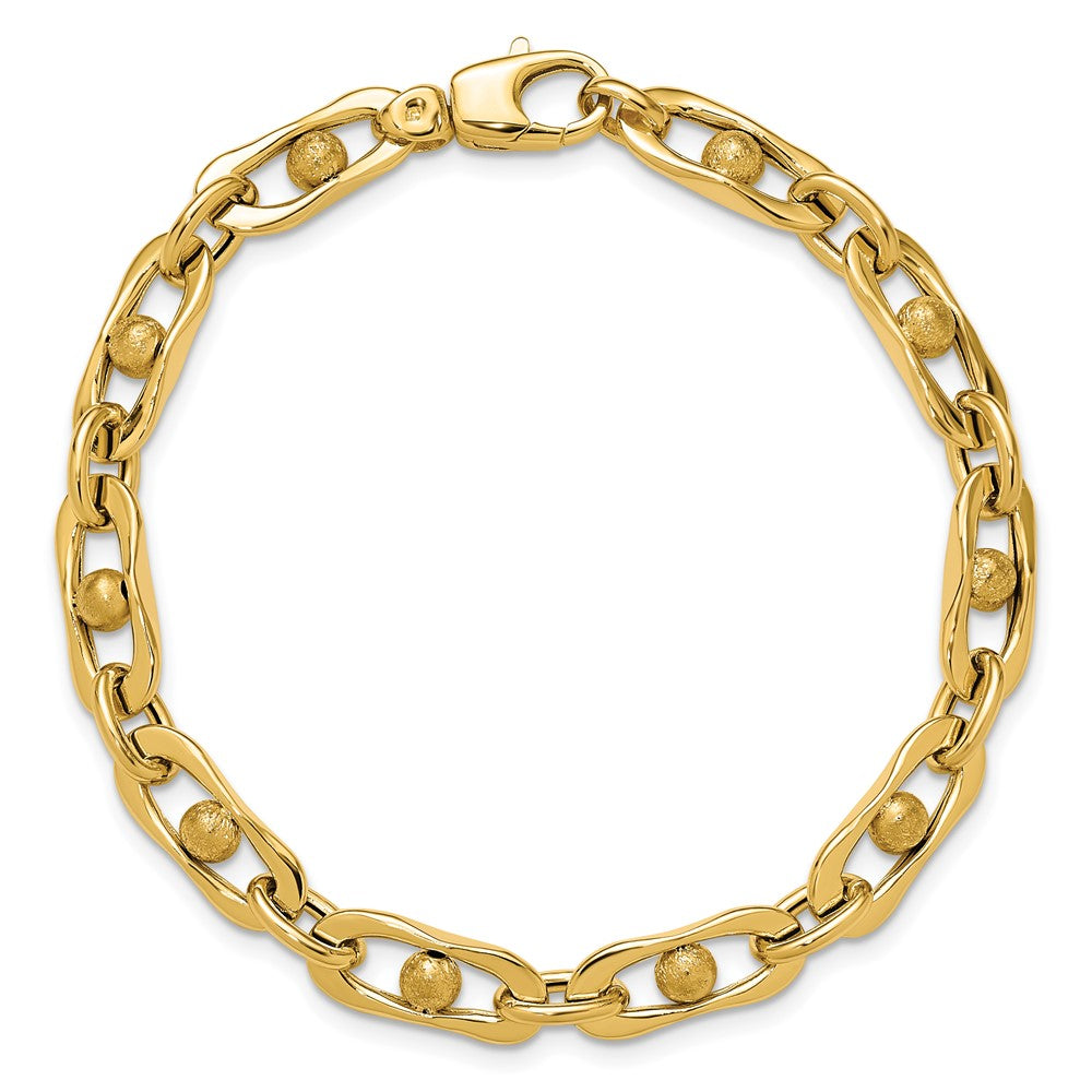14K Polished and Satin Fancy Link Bracelet 7.5  inches