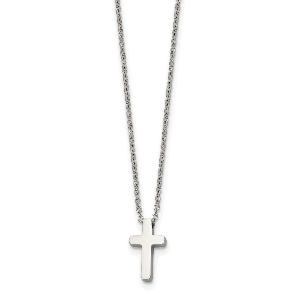 Stainless Steel Polished Cross 16in w/1in ext Necklace