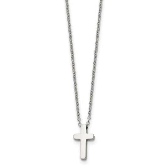 Stainless Steel Polished Cross 16in w/1in ext Necklace