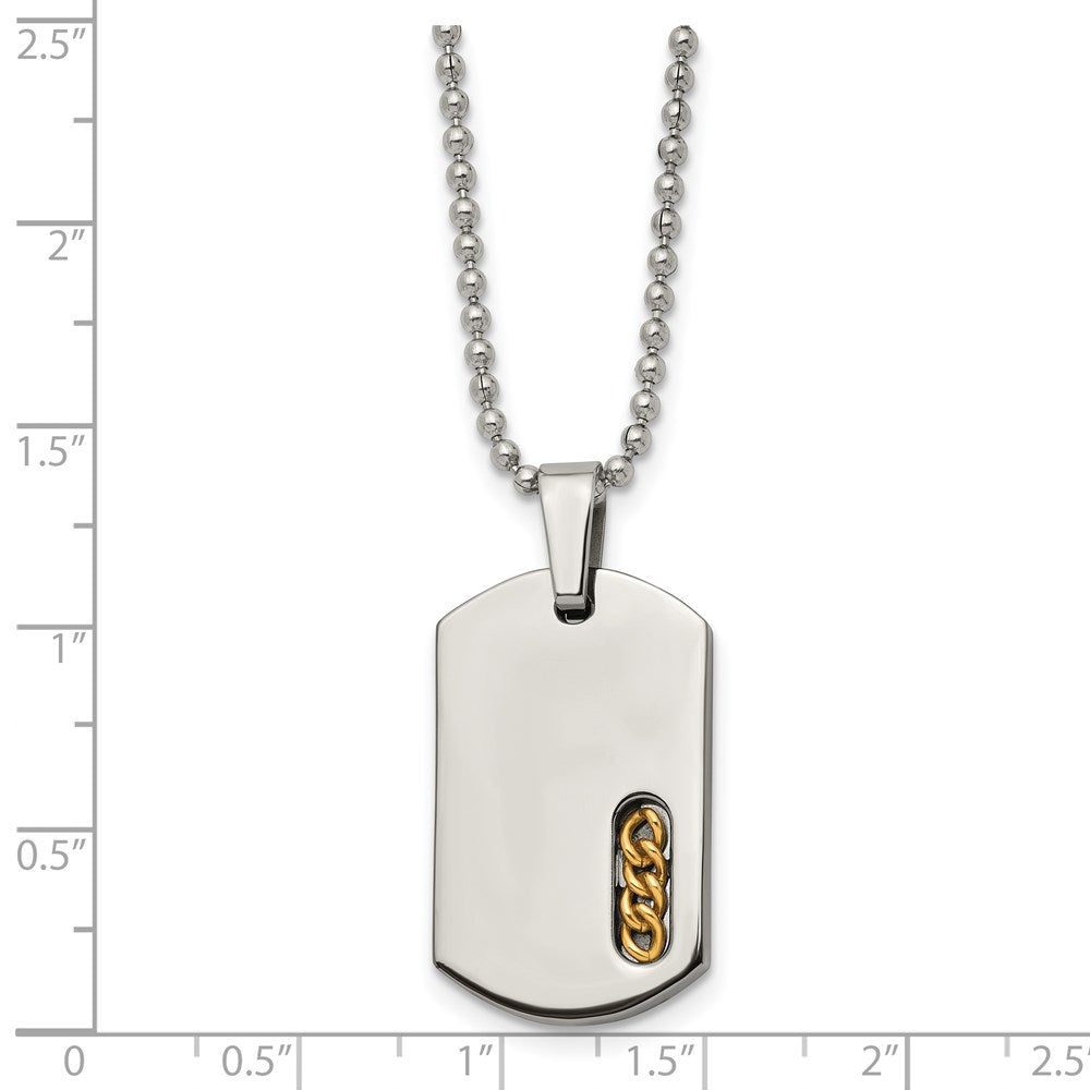 Titanium Polished Yellow IP-plated Dog Tag 22in Necklace