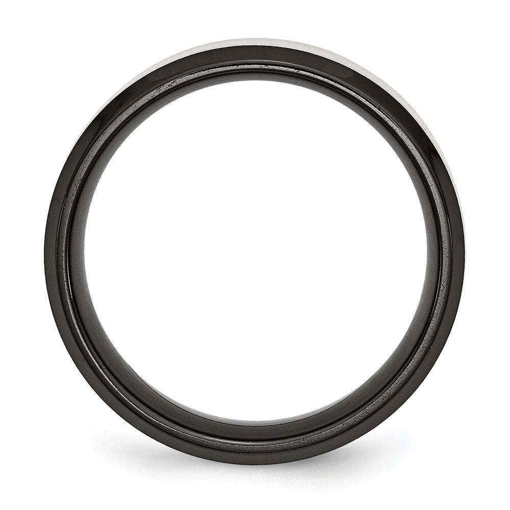 Stainless Steel Polished Black IP w/Brushed Center 8mm Beveled Edge Band Size - 14