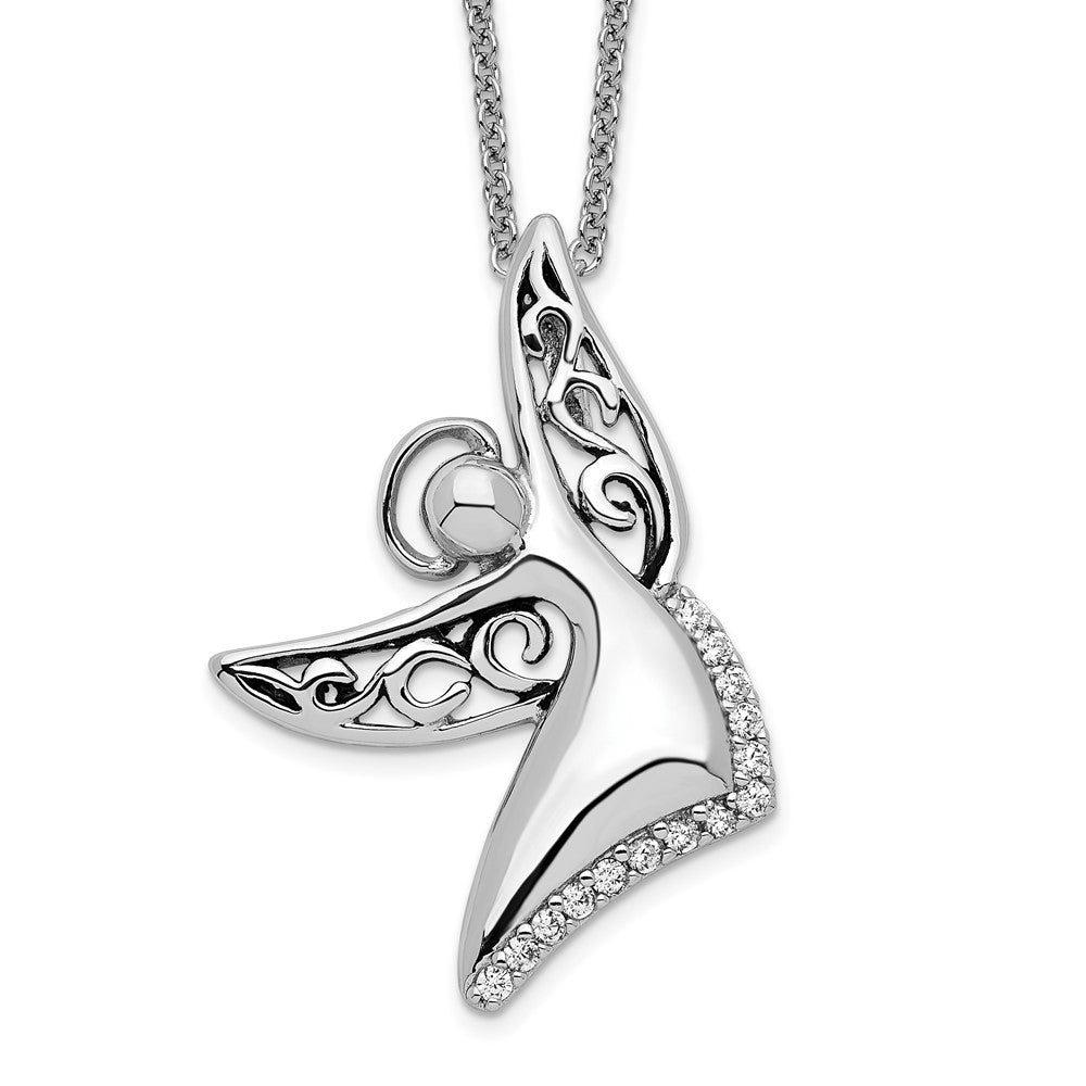 Sentimental Expressions Sterling Silver Rhodium-plated CZ Antiqued Angel Of Joy 18in. Necklace 18 Inches