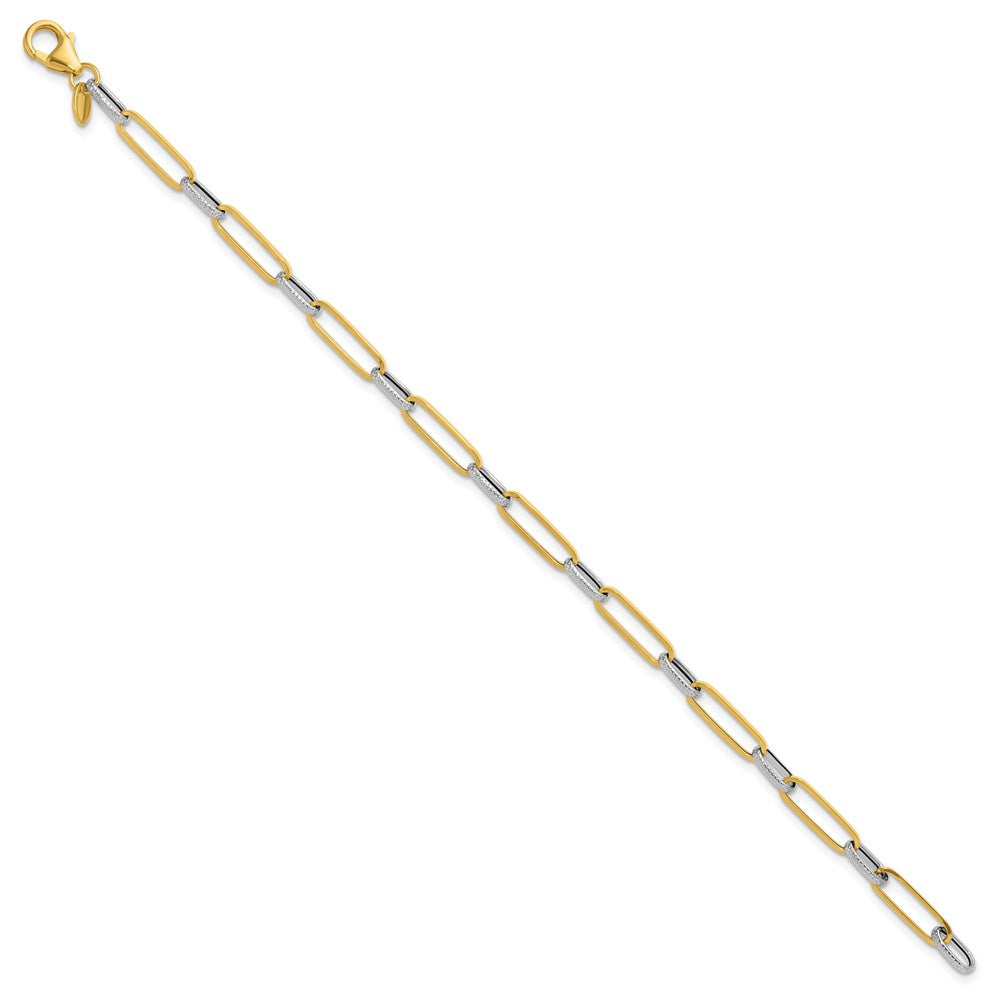 14K w/White Rhod Polished/Textured Fancy Link Bracelet 7.5  inches