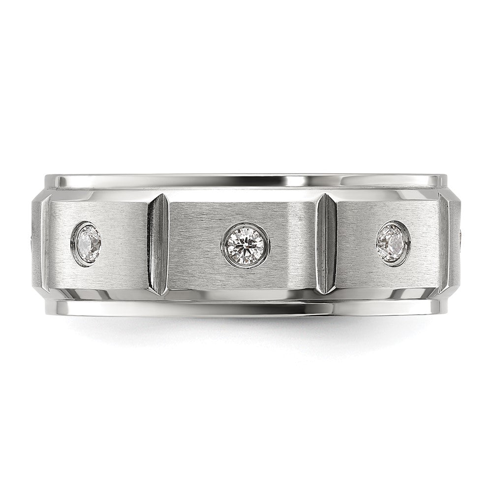 Chisel Titanium Brushed and Polished with CZ 8mm Band Size - 10