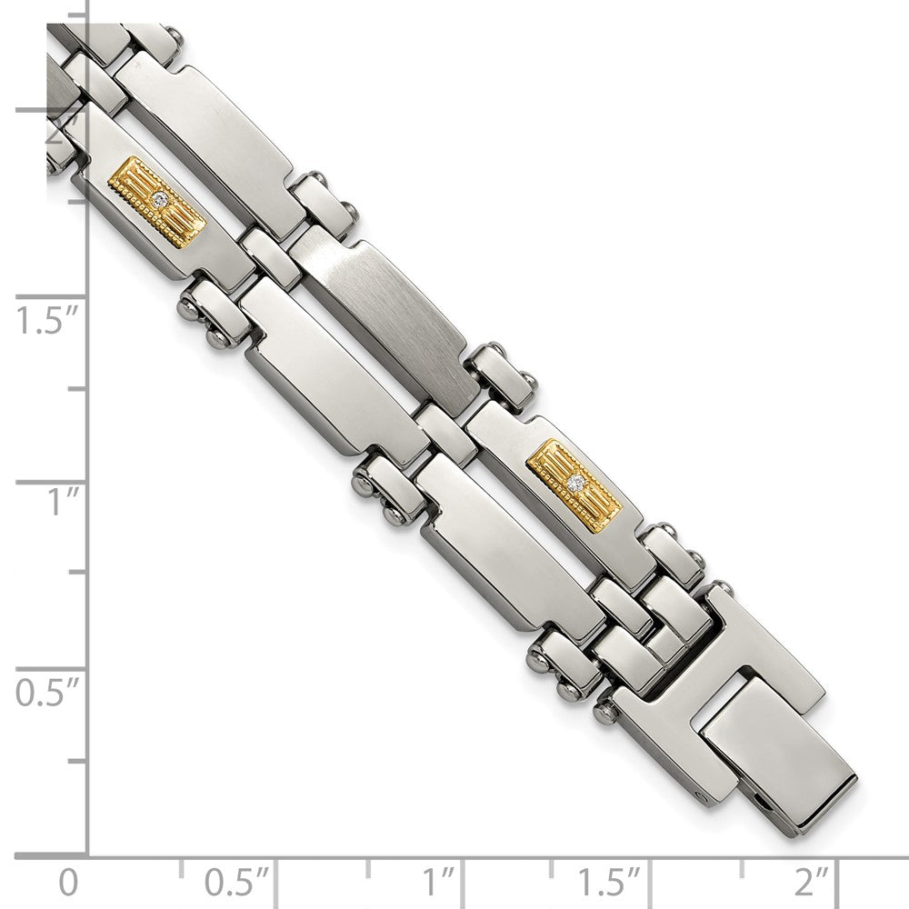 Chisel Stainless Steel Brushed and Polished with 14K Gold Accent and 1/20ct. Diamond 8.5 inch Bracelet 8.5 inches